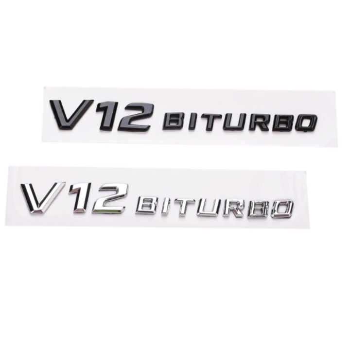 Decal tem chữ V12-Biturbo dán hông xe Mercedes bằng nhựa ABS cao cấp mã V12BT - 1 hàng chữ