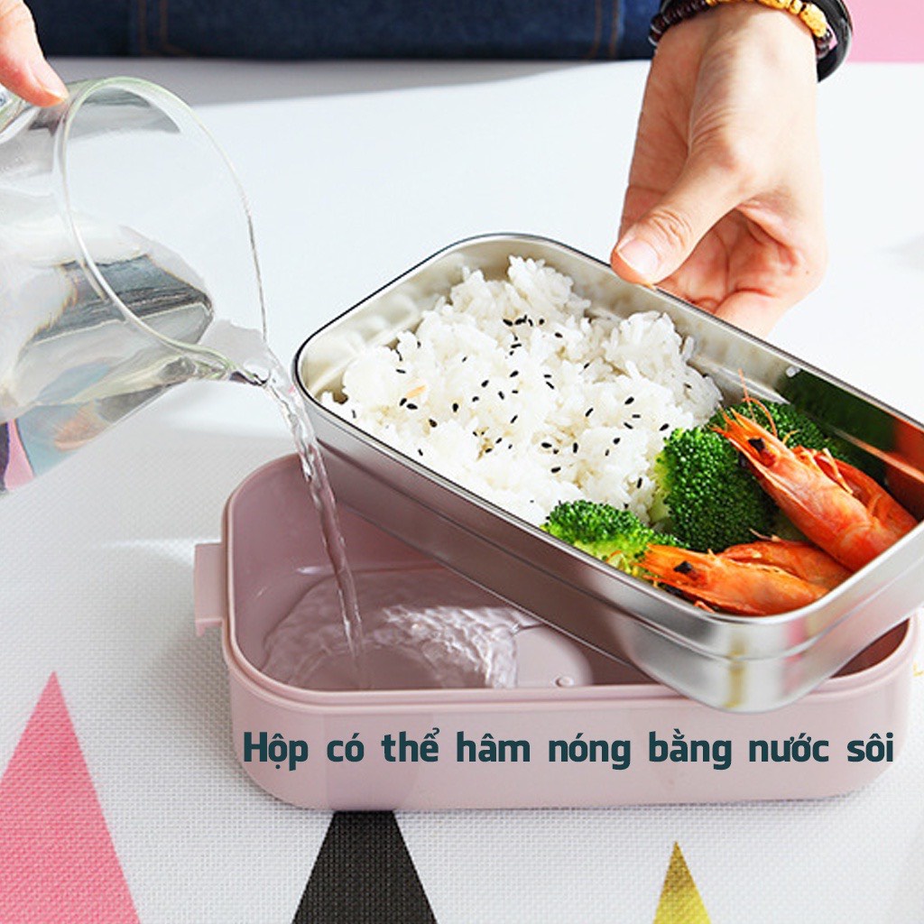 Hộp Đựng Cơm Giữ Nhiệt Ăn Trưa Văn Phòng 3 Ngăn - Nhựa/Lúa Mạch- Kèm Thìa Cao Cấp inox 304