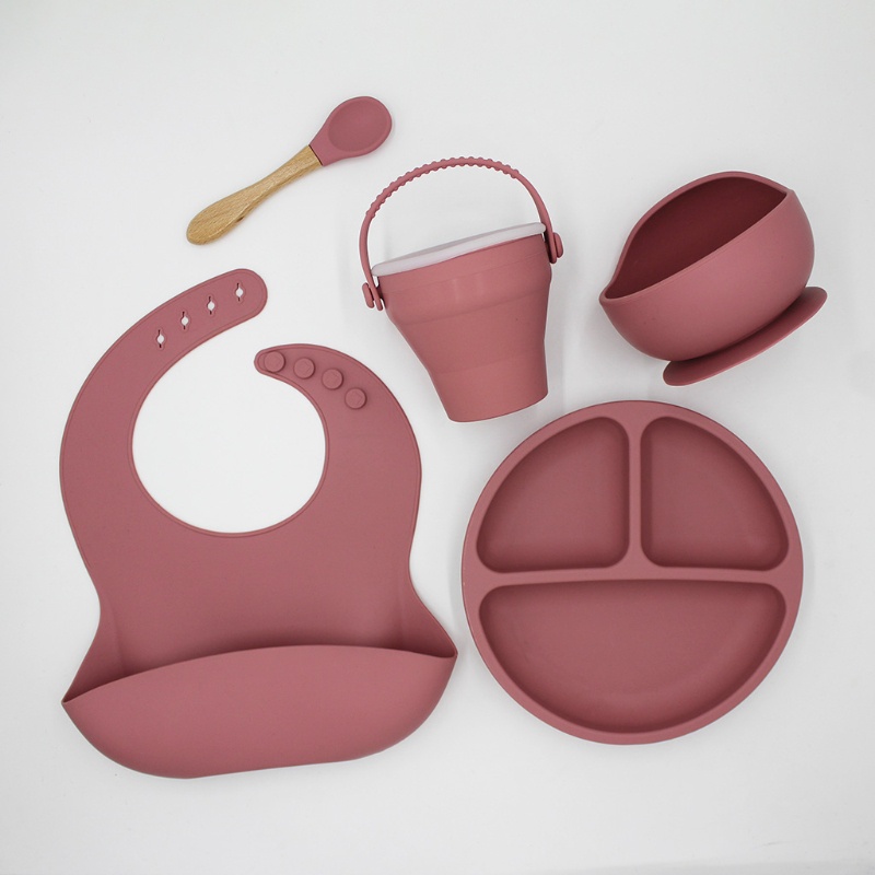 Bộ 5 Món Gồm Yếm Ăn + Bát + Đĩa Hút + Muỗng Cho Bé Sơ Sinh