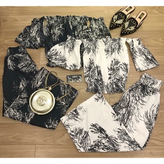 Set bộ hoa trễ vai quần sớ