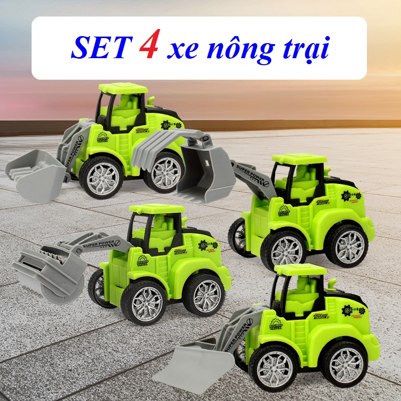 SET 4 xe đồ chơi nông trại màu xanh lá