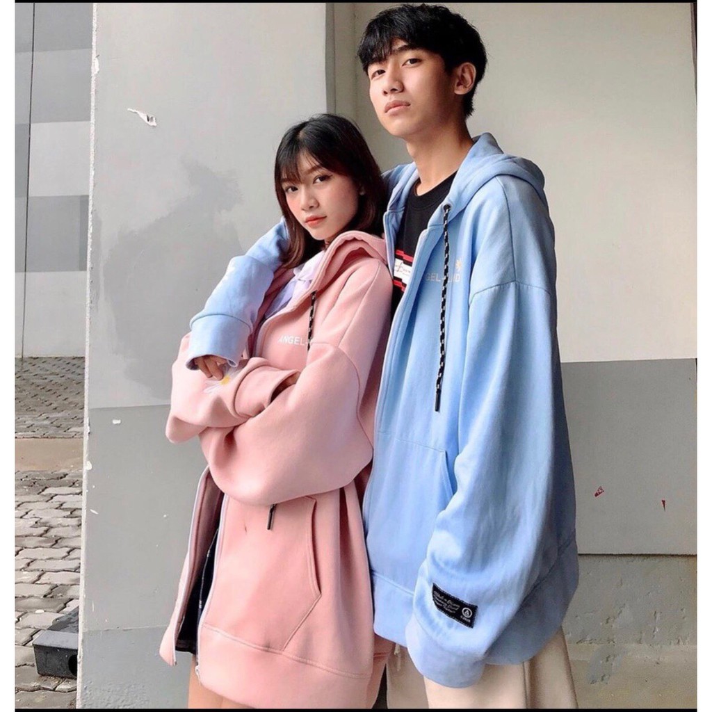 [ Mã FAMAYWA2 giảm 10K đơn 50K] ÁO KHOÁC HOODIE CHỮ A IN LƯNG HOA CÚC XANH HỒNG - ÁO NỈ MŨ ANGEL LAND Couple ULZZANG | BigBuy360 - bigbuy360.vn