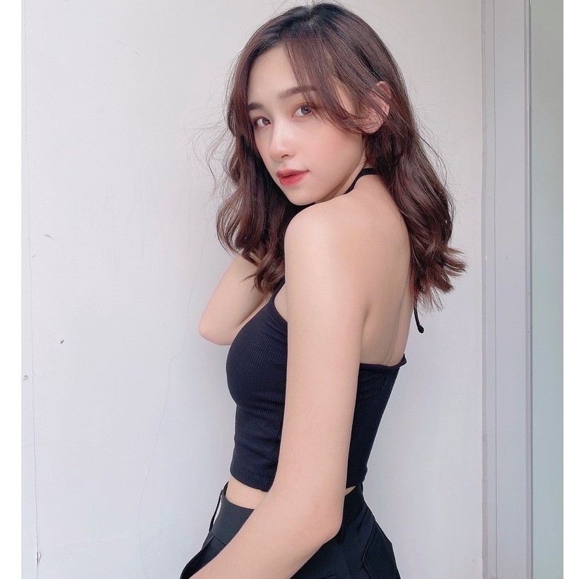 Áo Croptop Nữ Cổ Yếm Cột Dây Hoa Nhí FreesizeThun Gân La Rosie Boutique LA11