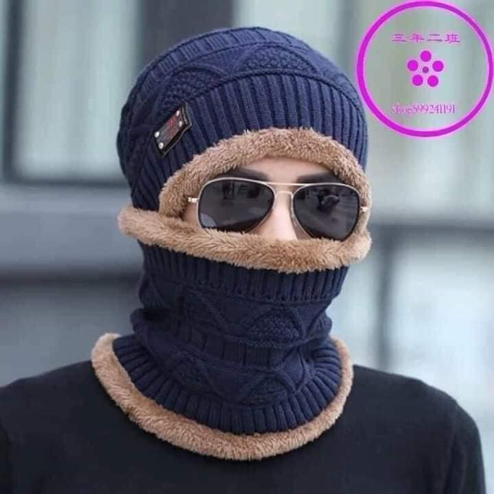 SÉT MŨ LEN KÈM KHĂN MÀU GHI