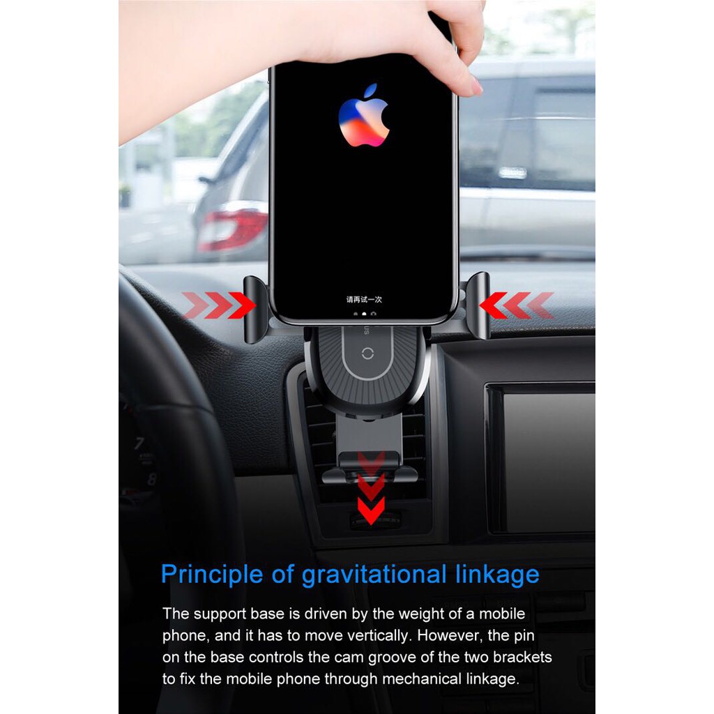 Giá đỡ điện thoại kiêm sạc nhanh không dây dùng trên xe hơi Chuẩn QI Baseus Wireless Charger Gravity Car Mount | BigBuy360 - bigbuy360.vn