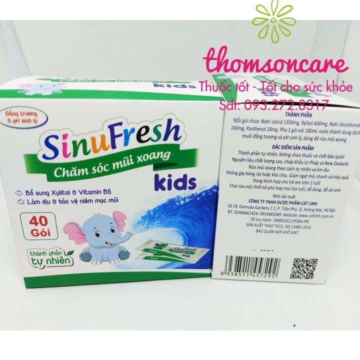 Muối rửa mũi cho bé từ 1 tuổi Sinufresh Kids của Dược Cát Linh - mẫu mới cho trẻ
