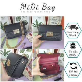 Túi đeo chéo nữ 💜 𝗡𝗘𝗪 𝟮𝟬𝟮𝟭 💜 Túi C.n.Kk da đan nắp sần khoá bóp size 18cm (full logo, tặng kèm túi vải hãng)