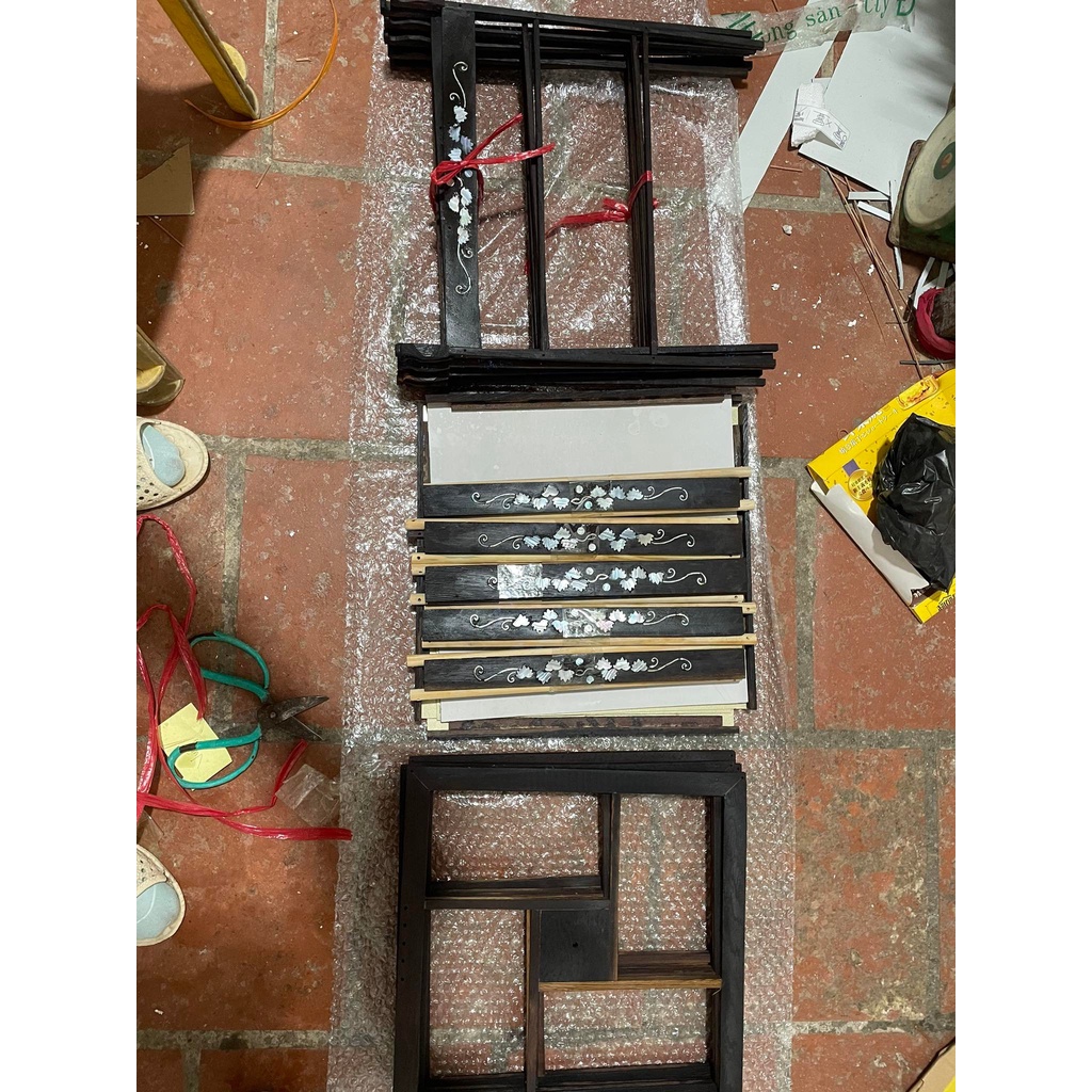 Khung lồng chim chào mào vuông đấu,thái đấu khảm vanh đáy gỗ mun KL002