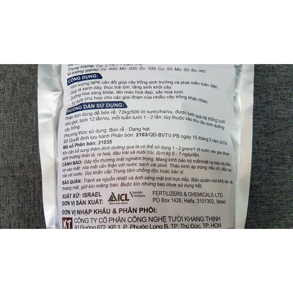Phân Bón Hòa Tan Israel NovAcid 19-19-19+3CaO+TE.