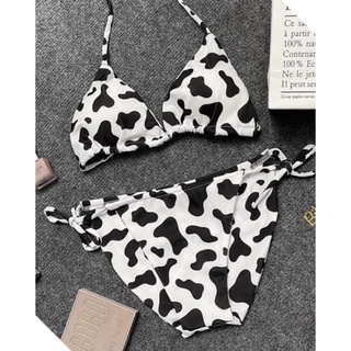 Bikini basic 2 mảnh hoạ tiết bò sữa kèm ảnh thật và feedback