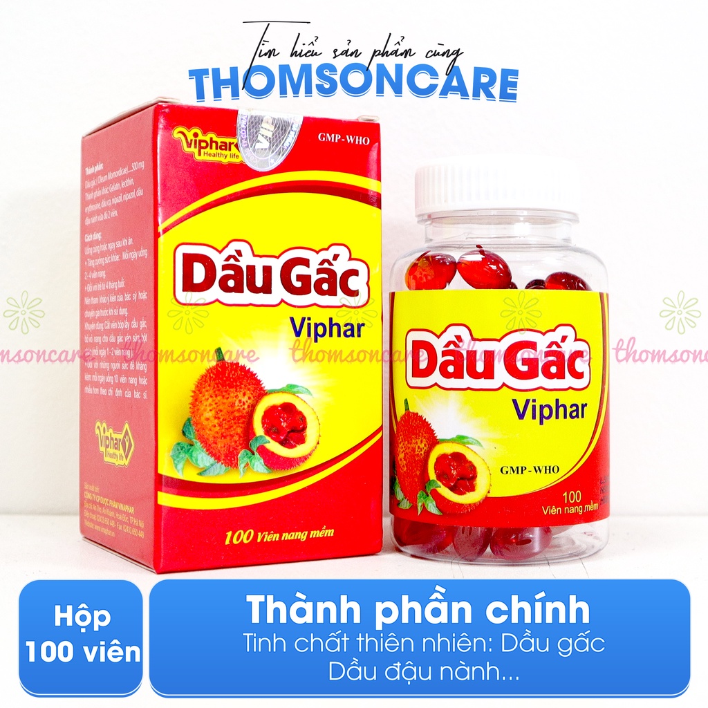 Viên uống Dầu gấc DHA Viphar - bổ sung vitamin A, cải thiện thị lực, giúp làm đẹp da - Lọ 100 viên