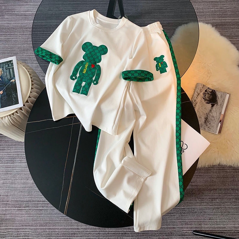 Set Áo Ngắn Tay + Quần Ống Rộng Phong Cách Phương Tây