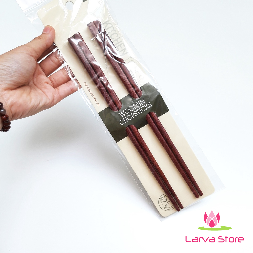 Bộ 2 đôi đũa gắp thức ăn bằng Gỗ Rose Wood F00092 Dài 24cm - Larva Store