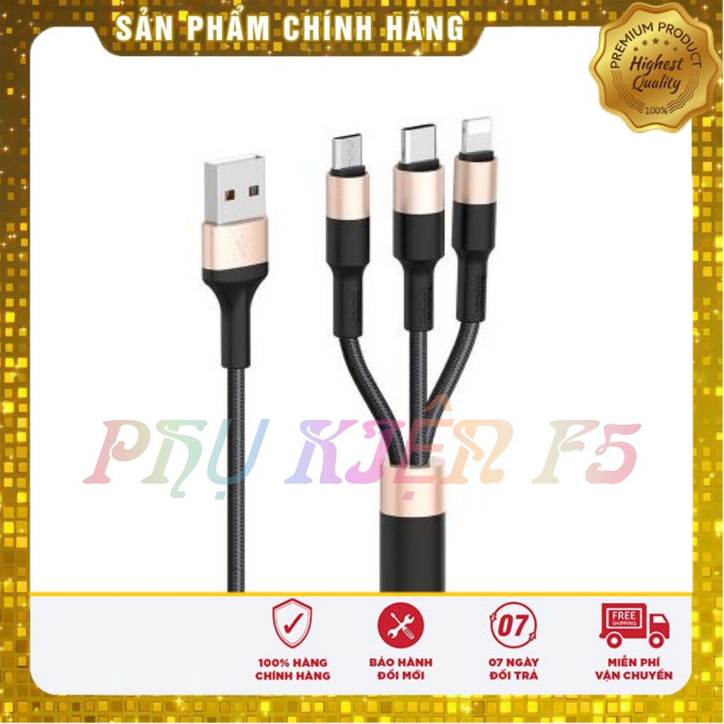 Cáp sạc 3 đầu HOCO X26 dài 1m/2m 🌟Hỗ Trợ Tất cả Cổng Sạc in/out - Bảo Hành Chính Hãng.