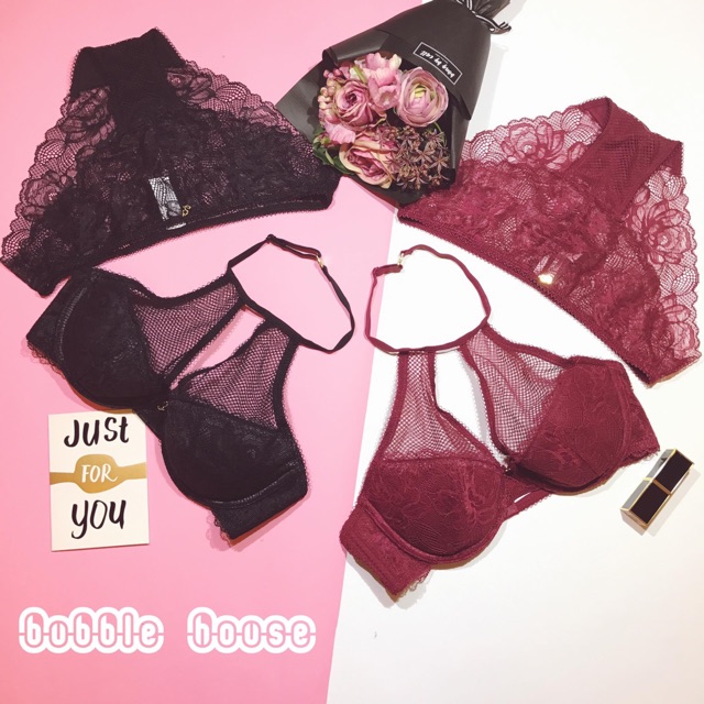 Set bra Pinkdear ren cổ yếm