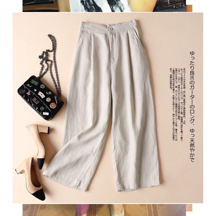 Quần đũi Nhật, ống rộng, dài RUMINE - Quần culottes đũi dáng dài ống rộng siêu Hot dáng suông - cạp chun khoá siêu mát | BigBuy360 - bigbuy360.vn