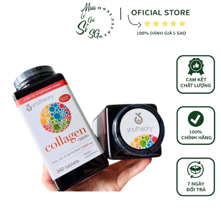 Viên Uống Đẹp Da Collagen + Biotin Youtheory 6000mg Chai 390 Viên Của Mỹ
