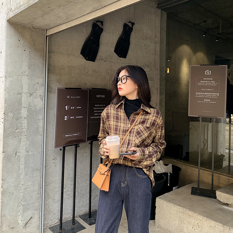 SUXI Áo Sơ Mi Caro Dài Tay Phong Cách Vintage Cho Nữ