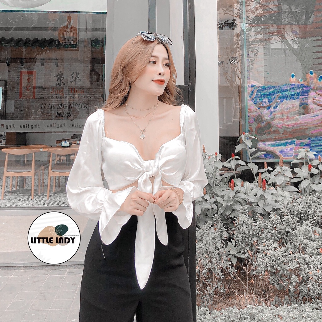 Áo Kiểu Croptop Cột Nơ Ngực Có Mút Ngực Đệm Trong Thoải Mái Tay Dài Ống Loe “ROSE”