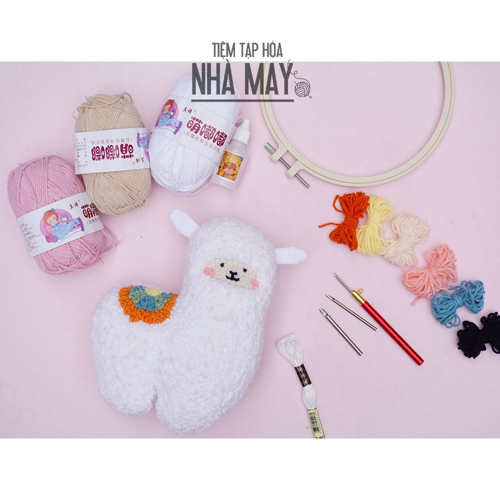 Bộ nguyên liệu để làm thú bông hình Alpaca Tiệm tạp hóa nhà May dùng trong Thêu nổi - Punch Needle