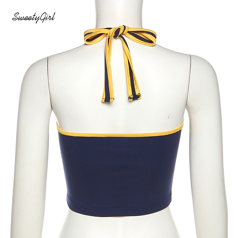 Áo Hai Dây Ôm Dáng Màu Sắc Tương Phản In Họa Tiết Hoạt Hình Cho Nữ