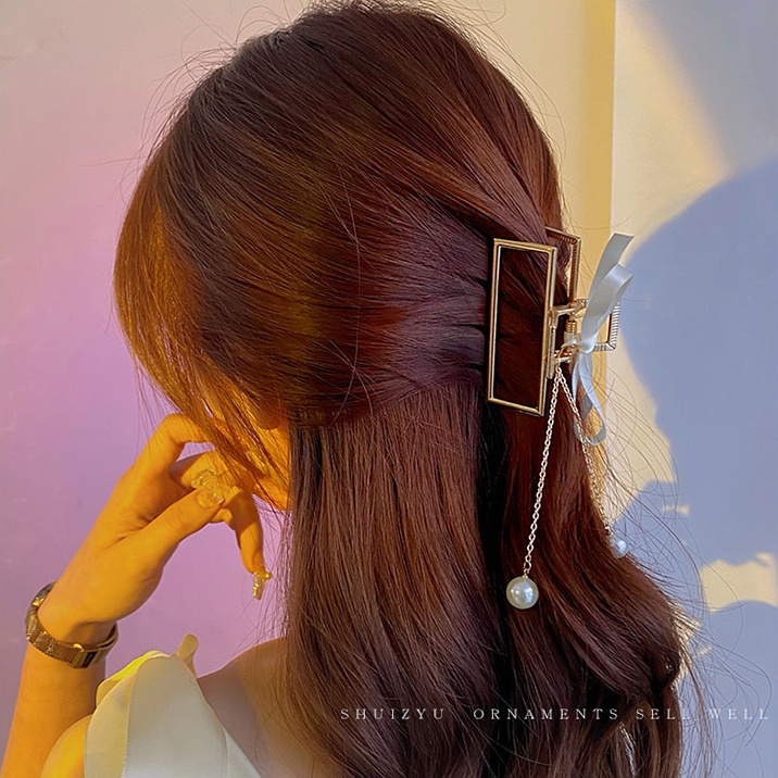 Kẹp tóc kim loại đính hạt ngọc trai nhân tạo thời trang phong cách Hàn Quốc