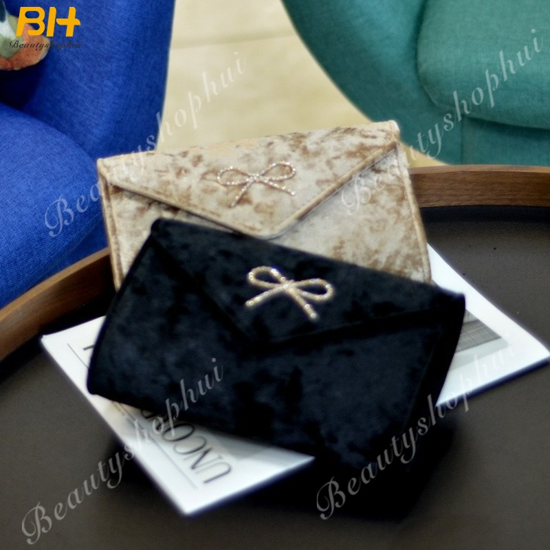 Ví Nhung Cầm Tay Đính Nơ Thời Trang Cho Nữ