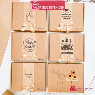 Hộp đựng quà giấy Kraft kèm rơm lót, Hộp quà sinh nhật, tặng thầy cô, bạn gái, kỷ niệm quà cưới