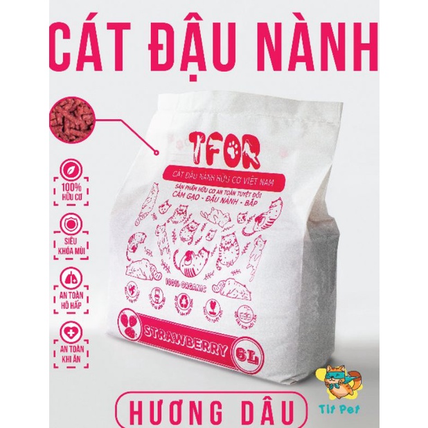 (Rẻ vô địch) Cát đậu nành hữu cơ TFOR vệ sinh cho mèo xuất xứ Việt Nam xả được trong bồn cầu túi 2,5kg-6L