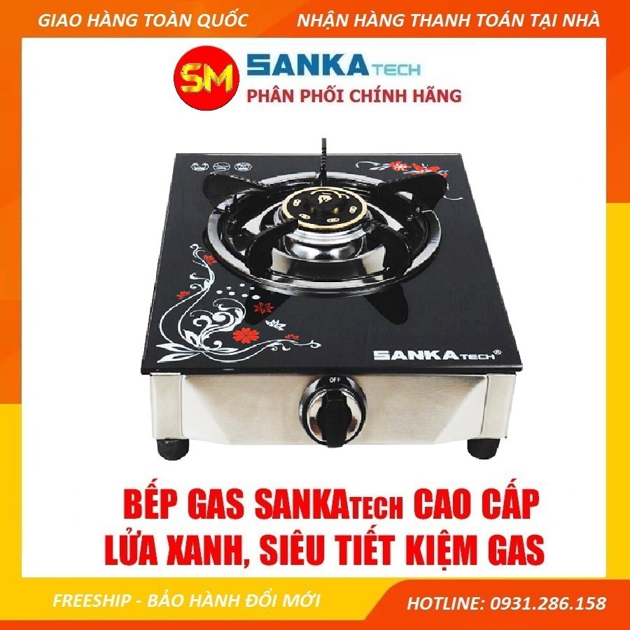 Bếp ga đơn SANKAtech SKT-101B - Mặt kính cường lực dày, Thân điếu Inox 304, Đầu đốt đồng 80mm