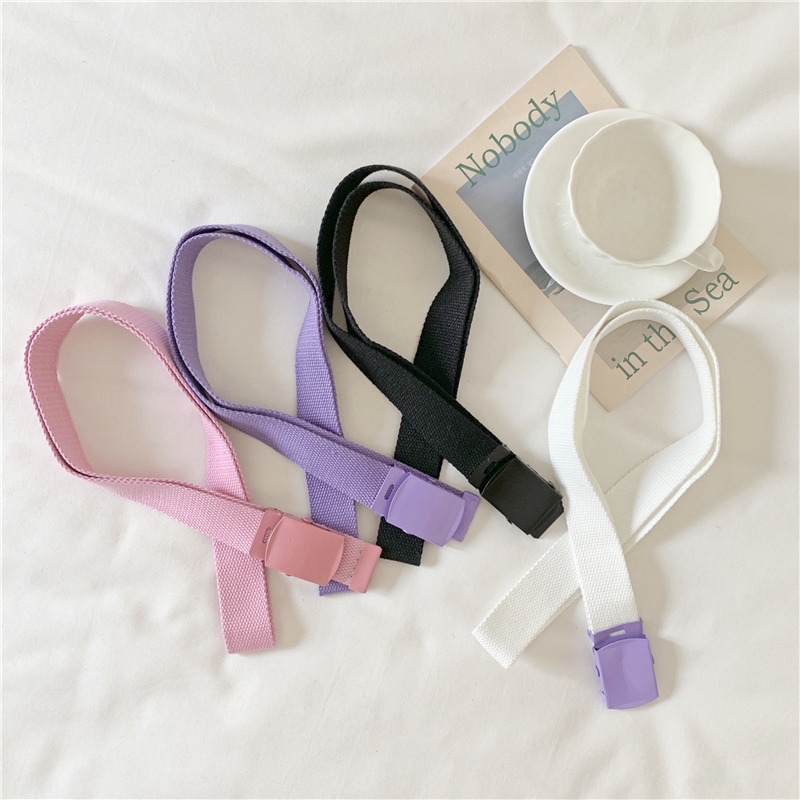 Thắt lưng vải màu trơn phối khóa kim loại năng động cho nữ