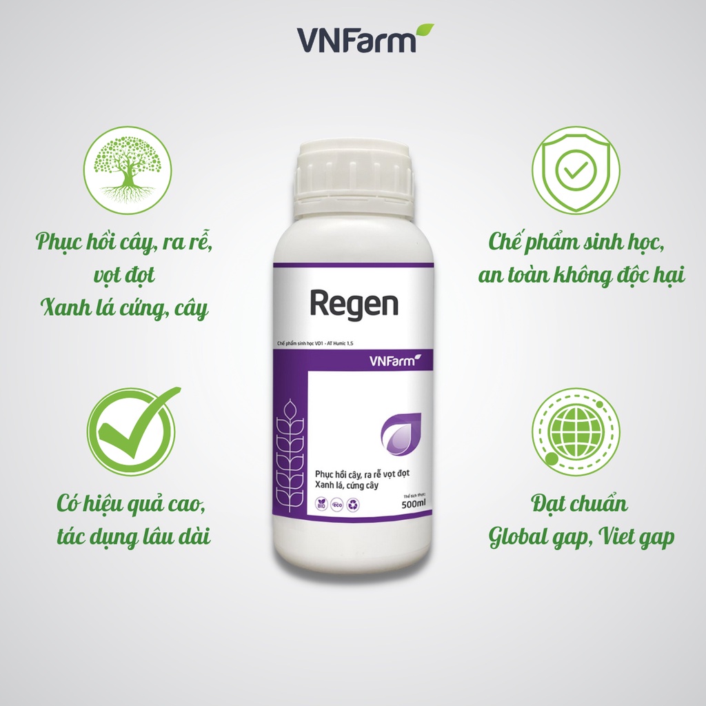 Chế phẩm sinh học VD1 - Regen VNFARM - Phục hồi cây ra rễ, vọt đọt, xanh lá, cứng cây (500ml)