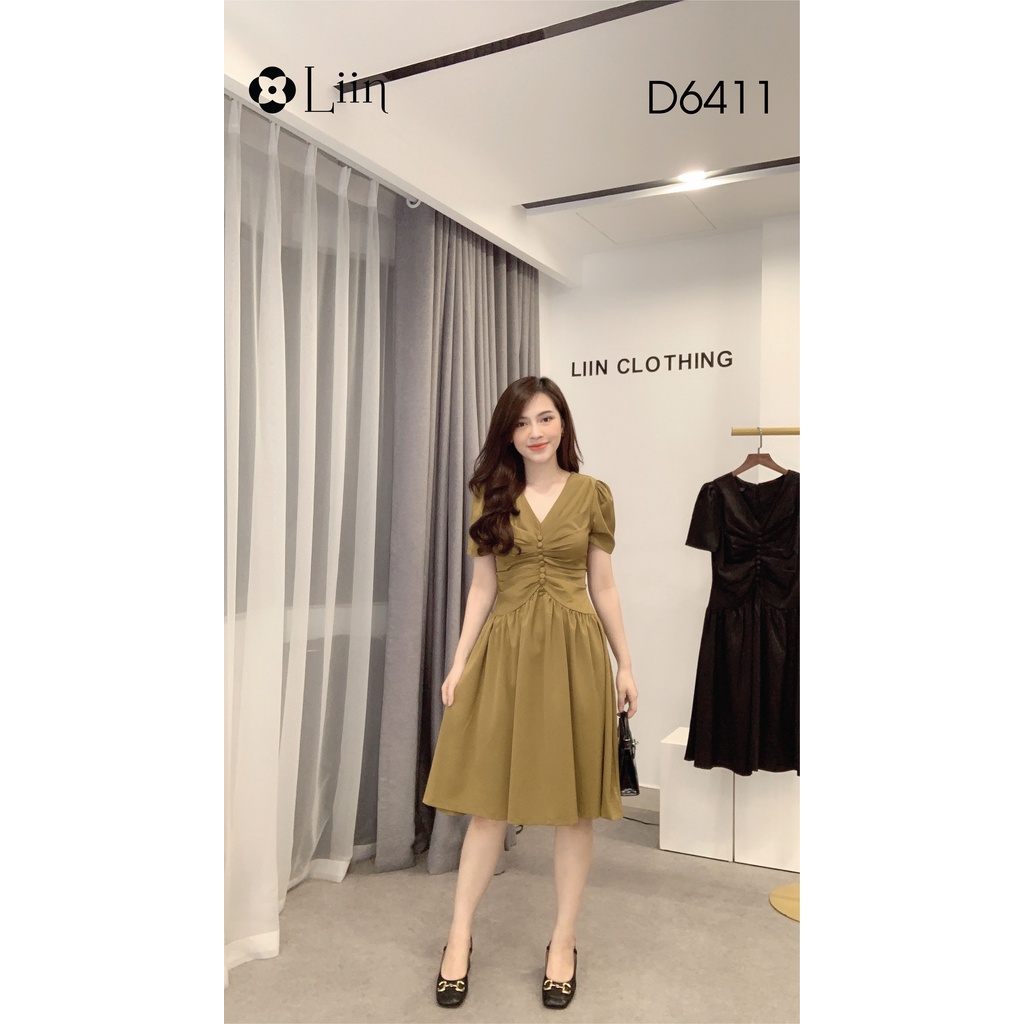 Đầm nữ dáng suông Cúc Bọc ngắn tay ôm body tôn dáng phong cách thời thượng Liin Clothing D6411 | BigBuy360 - bigbuy360.vn