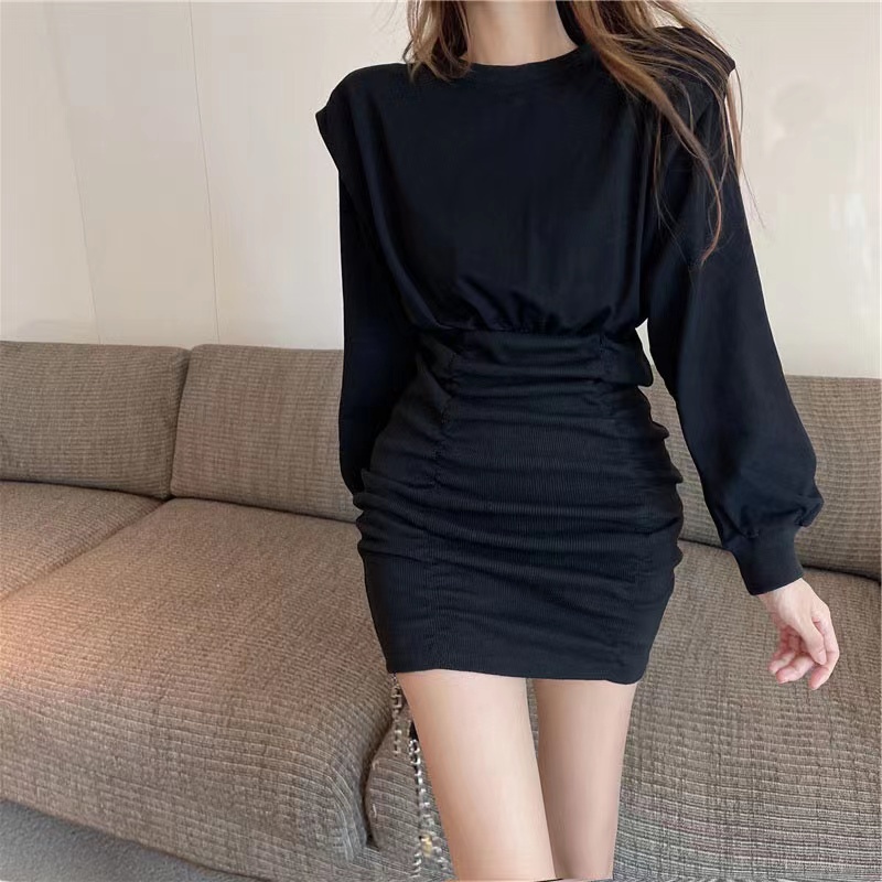 Đầm Tay Phồng Dài Ôm Dáng Thời Trang Mùa Thu Kiểu Mới