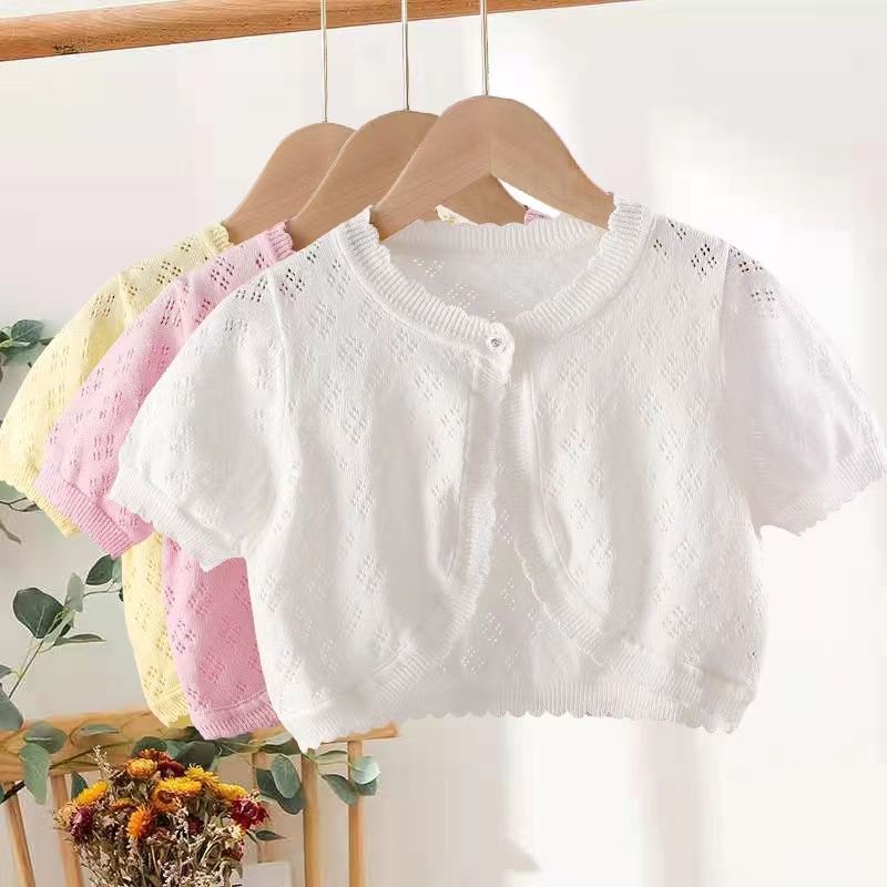 Áo Khoác Cardigan Dệt Kim Mỏng Chống Nắng Thời Trang Mùa Hè Cho Bé Gái