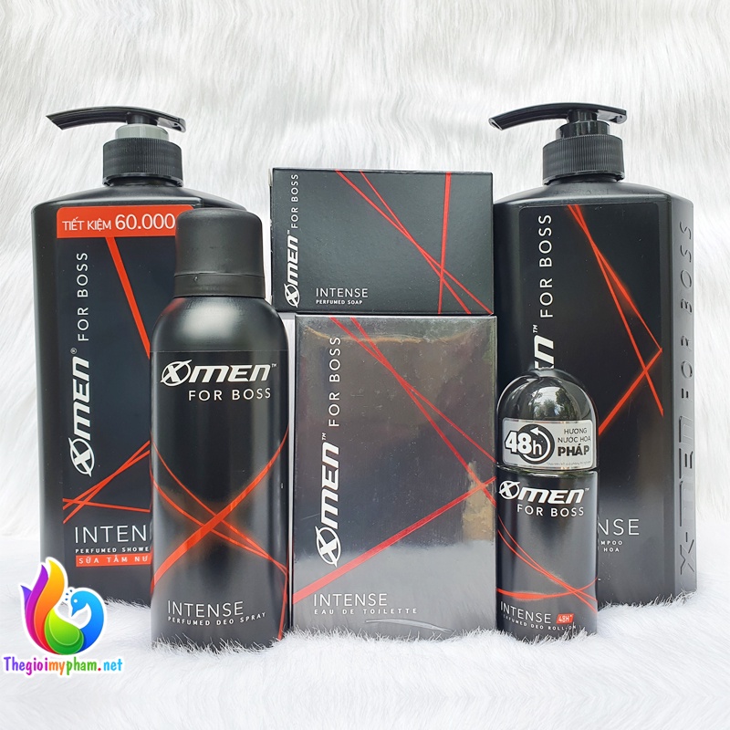 Combo XMen For Boss Intense: Dầu Gội 650g + Sữa Tắm 650g + Xịt Khử Mùi 150ml + Nước Hoa 49ml + Lăn 50m