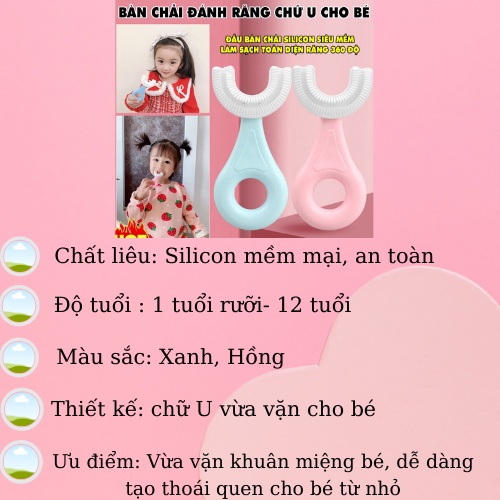 Bàn Chải Đánh Răng Sạch Răng Cho Bé 2-12 tuổi Chất Liệu Silicon An Toàn Chữ U Thông Minh