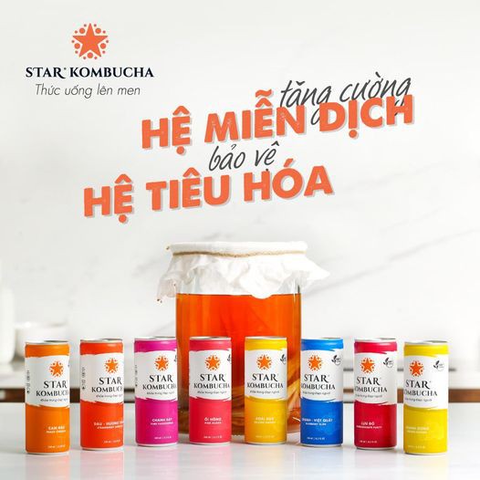 Thùng 12 lon trà STAR KOMBUCHA - Trà lên men vi sinh chứa probiotics giúp bảo vệ sức khoẻ