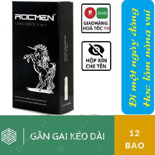 Bao cao su Rocmen ngựa đen [SỐC][HÀNG CHÍNH HÃNG]  4 trong 1 - hộp 12 chiếc - Gân gai kéo dài thời gian