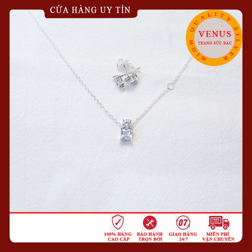 Khuyên tai đá vuông bạc 925 cao cấp- Mã sản phẩm VENUSB2