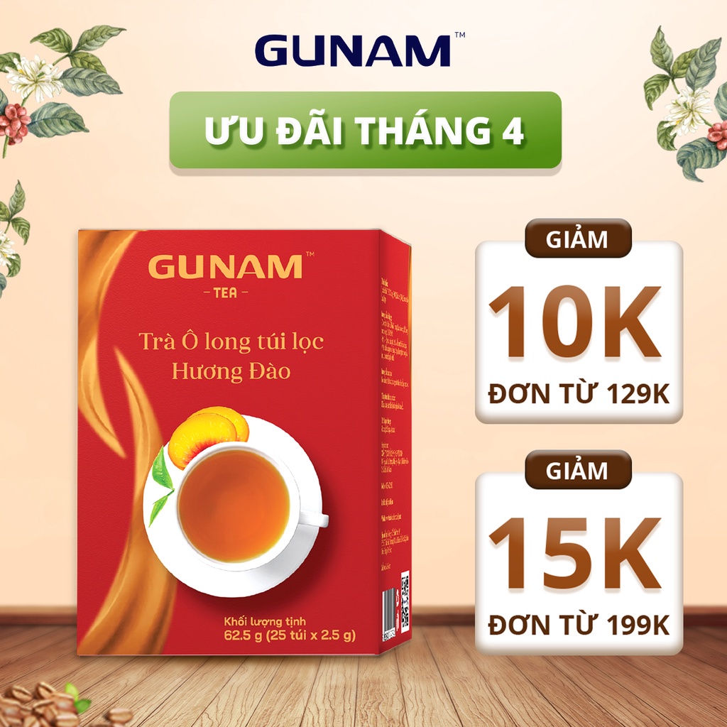 Trà Olong túi lọc GUNAM hương đào tươi mát (hộp 25 gói x 2,5g)