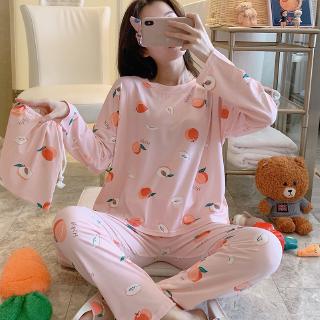 Bộ Đồ Ngủ Tay Dài In Họa Tiết Dễ Thương Thời Trang Xuân Hè Cho Nữ