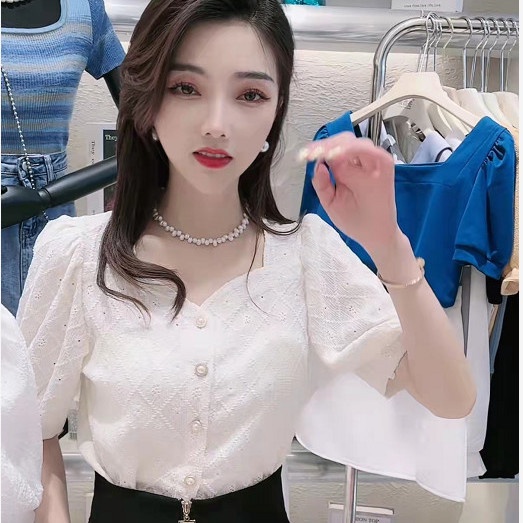 Áo Sơ Mi Tay Ngắn Cổ Vuông In Họa Tiết Thời Trang Mùa Hè Cho Nữ