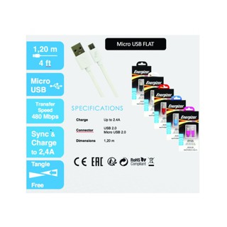 [Freeship toàn quốc từ 50k] Cáp sạc Energizer Flat Micro-USB dẹp dài 1.2m - C21UBMCG cho Android (Đen)