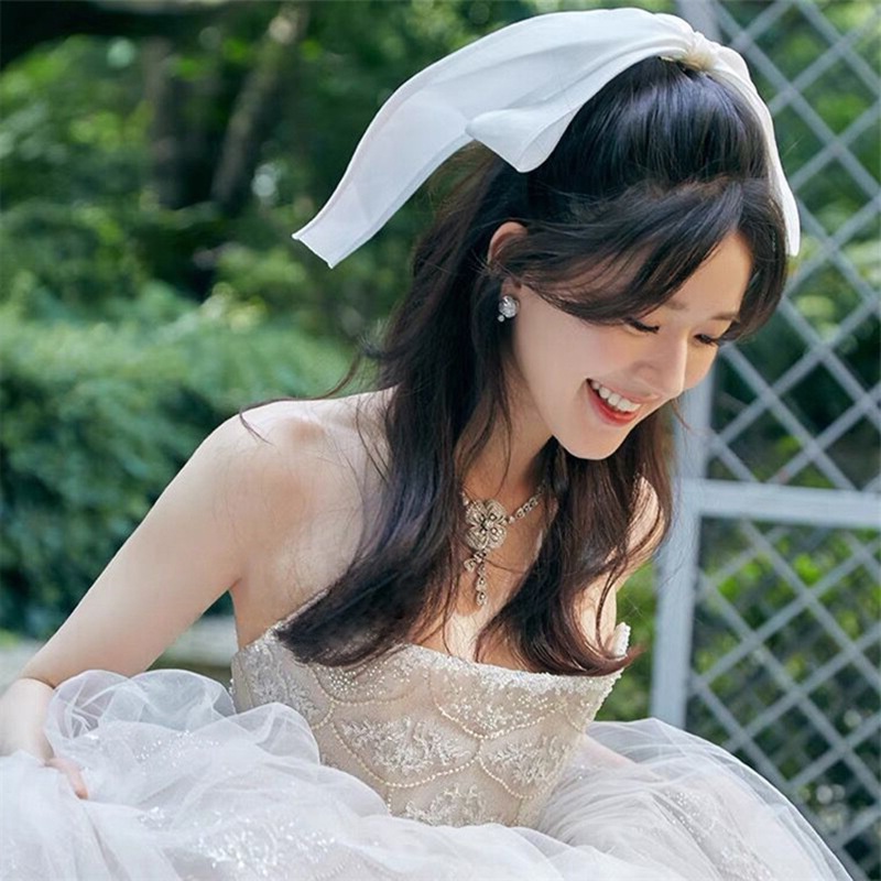 Pháp cổ điển đơn giản màu trắng nơ lớn kẹp tóc nữ phụ kiện tóc cô dâu