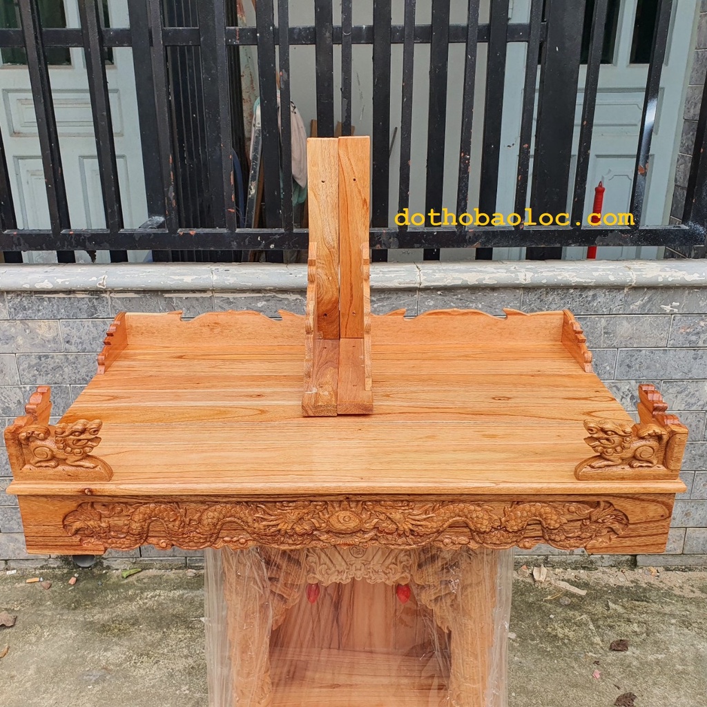 Bàn thờ treo tường gỗ xoan ngang 80cm trơn VÀNG trạm rồng