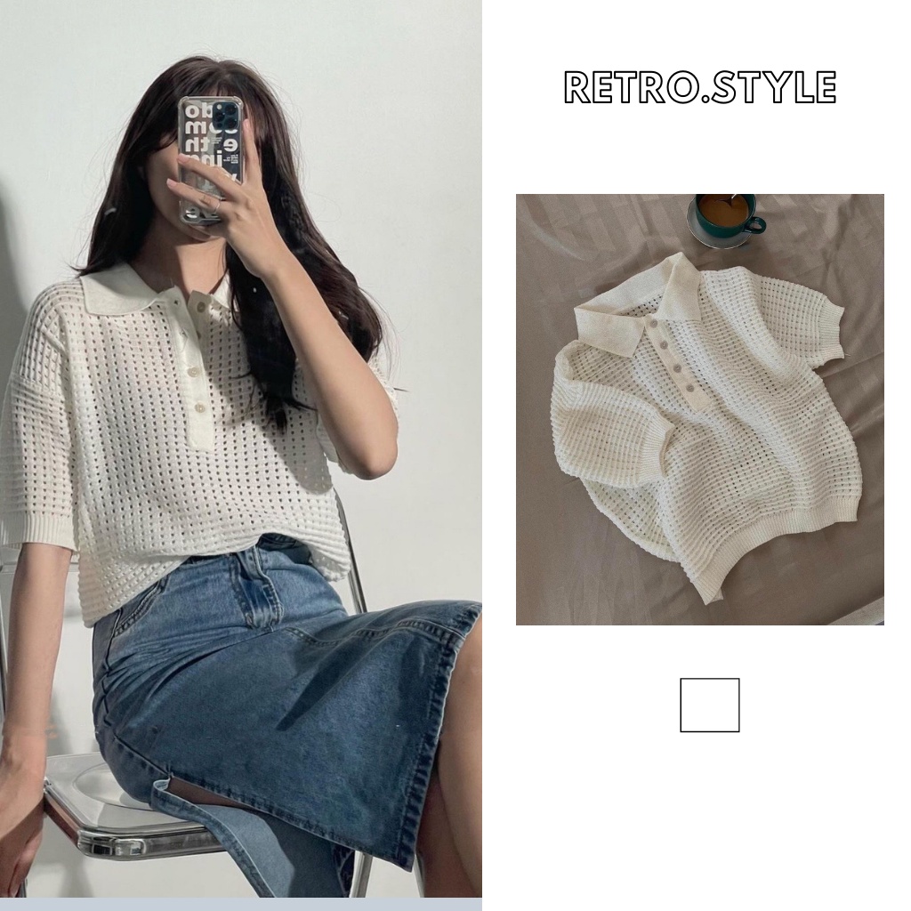 Áo polo len lưới thoáng mát aoluoicoctayA23 retrostyle