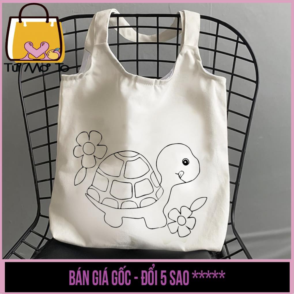 Túi tote túi vải túi canvas quai tròn có khóa kéo in hình đơn sắc dễ thương cho bé tô màu - Săn Nón Đẹp