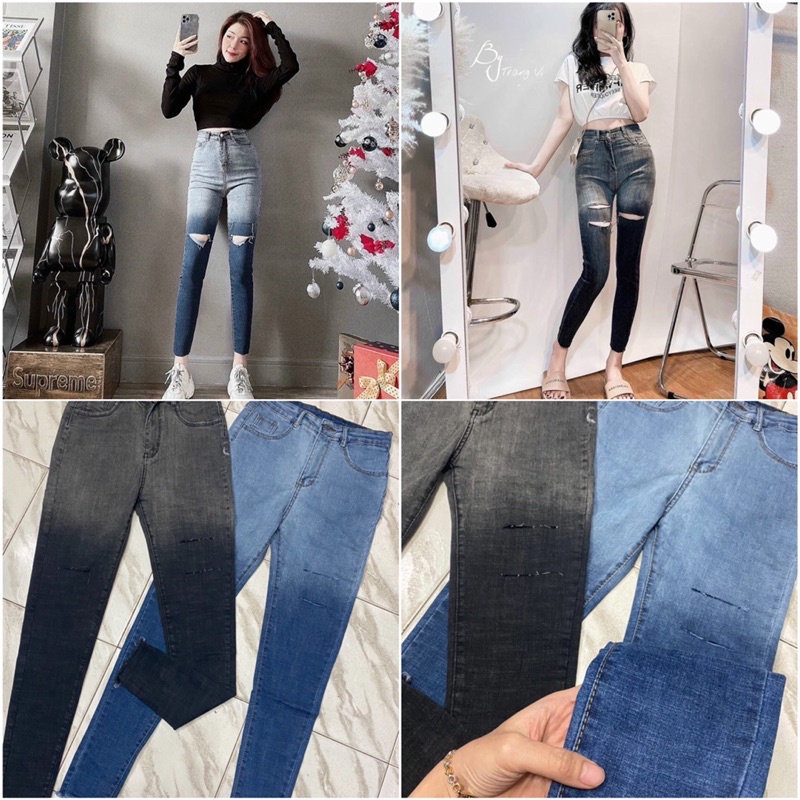 ❤️FREESHIP❤️Quần bò rách loang sẵn hai màu xanh và khói.size S M L