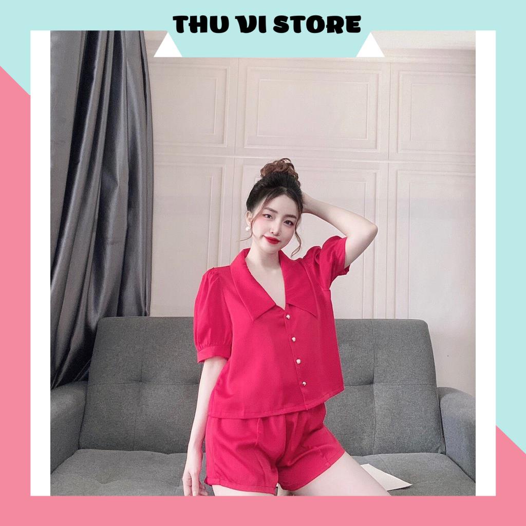 Đồ Bộ Nữ, Đồ Mặc Nhà, Set Bộ Áo Tay Ngắn Cổ Sen Quần Sọc Chất Lụa Satin Màu Sắc Tươi Trẻ Thời Trang Trẻ Trung Cho Bạn Nữ | BigBuy360 - bigbuy360.vn